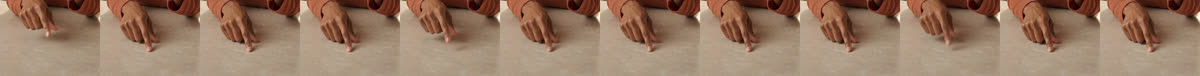 Twelve-frame crop of the hand: the index finger rests on the counter and never lifts